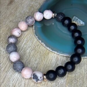 Pink Zebra Jasper Onyx Beaded Stretch Bracelet